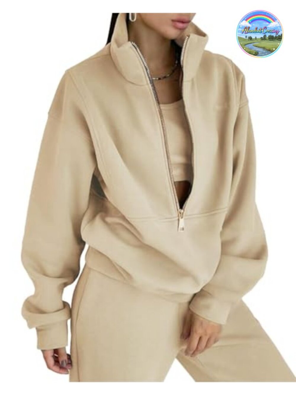 Women's Fleece 2 Piece Sweatsuit Half Zip Hoodie Jogger Set
